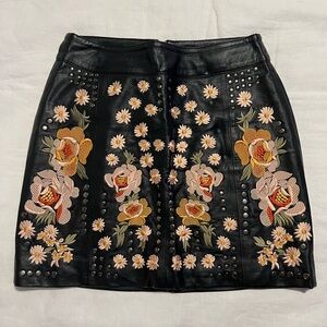 Free People Embroidered Leather Skirt